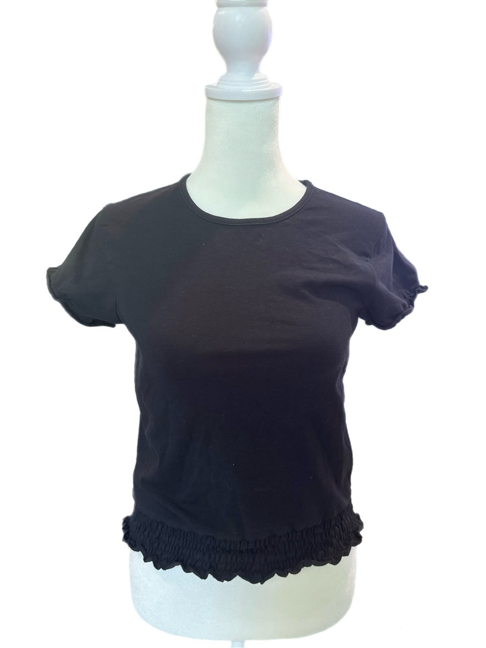 Ralph Lauren Black Short Sleeve Ruffle-Hem Tee